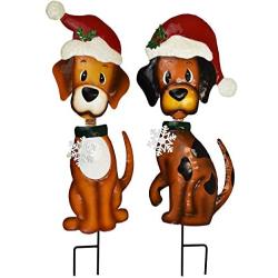 Gift Boutique Christmas Yard Stakes - Outdoor Garden Decorations - Set of 2 30'' Metal Bobble-Head Dog Holiday Decoration