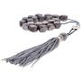 Grey Obsidian Gemstone (Edged Beads), Handmade Greek Worry Beads or Komboloi with Alpaca Metal Parts on Pure Silk Cord & Tassel, Length 34cm (13.4)