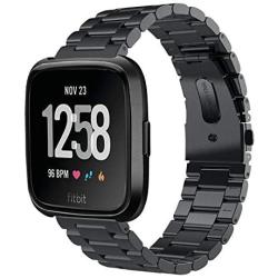 VIGOSS Metal Strap Compatible with Fitbit Versa Bands/Versa 2 Band Men Black Solid Stainless Steel Versa Special Edition Bracelet Replacement for Fitbit Versa/Lite Edition/Versa 2 Smartwatch