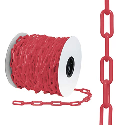 Houseables Red Plastic Chain, Temporary Safety Barrier, 124 Foot, 2'' Links, Light Weight, UV Protected, Accessory for Crowd Control, Queue Line, Decoration, Chains Link Fence, Barricade, Portable Rope