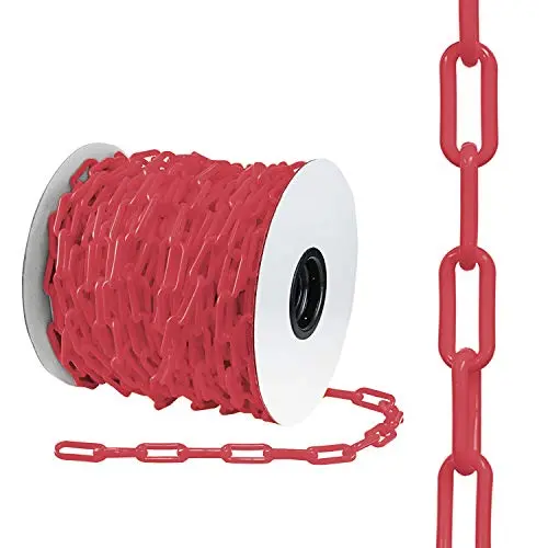 Houseables Red Plastic Chain, Temporary Safety Barrier, 124 Foot, 2'' Links, Light Weight, UV Protected, Accessory for Crowd Control, Queue Line, Decoration, Chains Link Fence, Barricade, Portable Rope