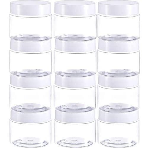 12 Pack Clear Plastic Storage Favor Jars Wide-Mouth Plastic Containers with Lids for Beauty Products (2 Ounce, White)