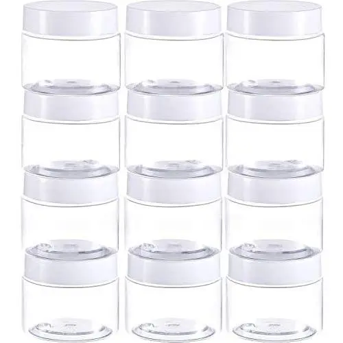 12 Pack Clear Plastic Storage Favor Jars Wide-Mouth Plastic Containers with Lids for Beauty Products (2 Ounce, White)