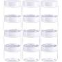 12 Pack Clear Plastic Storage Favor Jars Wide-Mouth Plastic Containers with Lids for Beauty Products (2 Ounce, White)