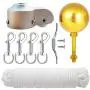 EKEV Flag Pole Hardware Parts Repair Kits - 3'' Topper Gold Ball + 50 Ft Halyard Rope + 6'' Cleat Hook + 4 Flag Swivel Snap Hooks + Flagpole Pulley Truck for 2'' OD Tube EKEV Flag Pole Hardware Parts Repair Kits - 3'' Topper Gold Ball + 50 Ft Halyard Rope + 6'' Cleat Hook + 4 Flag Swivel Snap Hooks + Flagpole Pulley Truck for 2'' OD Tube