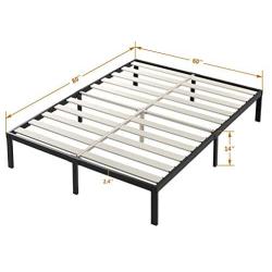 ZIYOO Bed Frame 16 Inch Metal Platform Bed with Wooden Slat Support,3500lbs Heavy Duty/Strengthen Support Mattress Foundation,Noise Free,Queen,Black