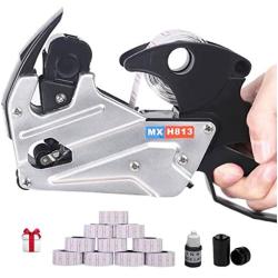 MX-h813 Price Tag Gun for Clothing Tags -Price Stickers-Expiration Date Stamp-Gun Stickers, 1 line Label Gun, Date Sticker Gun | Include: A Price Gun,10 Roll Labels,1 Ink Wheels,1 Ink