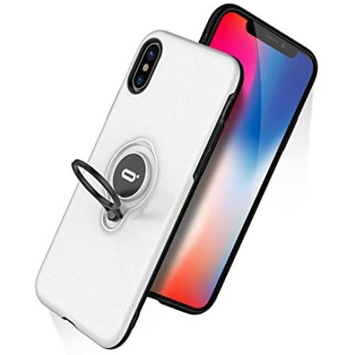 DESOF iPhone X Case, iPhone 10 Case with Ring Holder Kickstand, 360°Adjustable Ring Grip Stand Work with Magnetic Car Mount Anti-Fingerprint Slim Cover for Apple iPhone X (2017) 5.8 inch - White