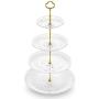 NWK 3/4-Tier Cupcake Stand with Crystal Clear Plates and Gold Metal Struts Dessert Tower Display Rack Serving Tray for Wedding Birthday Autumn Thanks Giving Baby Shower Party