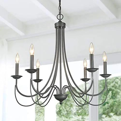 LOG BARN French Country Chandelier, Modern Farmhouse Lighting Style in Brushed Rustic Dark Grey, Kitchen Island Pendant for Dining Room, Bedroom LOG BARN French Country Chandelier, Modern Farmhouse Lighting Style in Brushed Rustic Dark Grey, Kitchen Island Pendant for Dining Room, Bedroom