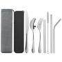 Travel Utensils, Tifanso Reusable Utensils with Case, Portable Travel Camping Cutlery Set, 9-Piece including Knife Fork Spoon Chopsticks Cleaning Brush Metal Straws, Stainless Steel Flatware Set
