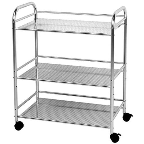 YKEASE 3-Shelf Shelving Units on Wheels Stainless Steel Kitchen Cart Microwave Stand - Bathroom Garage Storage Shelves 24 Inches Wide