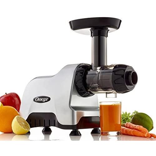 Omega Compact Slow Speed Multi-Purpose Nutrition System Juicer with Quiet Motor Creates Continuous Fresh Healthy Fruit and Vegetable Juice at 80 RPM, 200-Watt, Silver