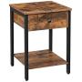 HOOBRO Nightstand, 2-Tier End Table, Industrial Side Table with Drawer and Storage Shelf, Wood Accent Table with Metal Frame, Easy Assembly, Rustic Brown and Black BF40BZ01