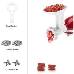 Antree Meat Grinder Attachment For KitchenAid Stand Mixers Includes 2 Plates 2 Grind Blades 2 Sausage Filler Tubes, and 1 Cleaning Brush, Easy To Use Food Grinder Attachment For KitchenAid - White