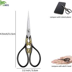 BIHRTC 4.33 Inches Vintage European Style Stainless Steel Auspicious Clouds Scissors for Needlework, Embroidery, Sewing, Craft, Art Work & Everyday Use (Black)