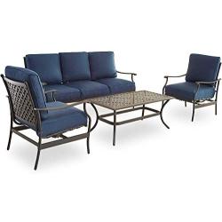 PatioFestival Patio Conversation Set 4 Pieces Cushioned Outdoor Furniture Sets with All Weather Frame