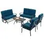 Incbruce Outdoor Indoor Furniture 5Pcs of 6 Seats Patio Conversation Set (Swing Glider, Loveseat, Coffee Table, 2 Lounge Chairs) Swing Glider Chair and Steel Frame Chair Sets, Peacock Blue Cushions Incbruce Outdoor Indoor Furniture 5Pcs of 6 Seats Patio Conversation Set (Swing Glider, Loveseat, Coffee Table, 2 Lounge Chairs) Swing Glider Chair and Steel Frame Chair Sets, Peacock Blue Cushions