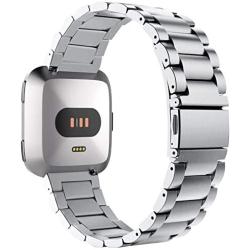 VIGOSS Metal Strap Compatible with Fitbit Versa Bands/Lite Edition Band Silver Solid Stainless Steel Versa Bracelet Rreplacement for Fitbit Versa/Lite Edition Smartwatch Men Women