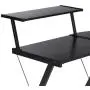 Halter L-Shaped Desk 59'' Computer Corner Desk Home Gaming, Office Desk Study Writing Modern Table, Black Desk with Black Metal Frame, Space Saver Easy to Assemble