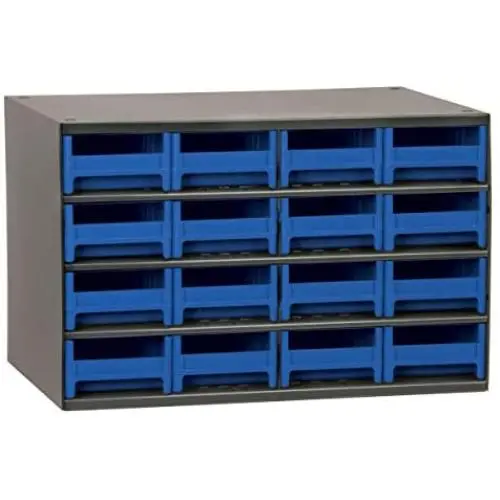 Akro-Mils 16-Drawer Steel Parts Craft Storage Cabinet Hardware Organizer, 19416, (17-Inch W x 11-Inch D x 11-Inch H), Gray Cabinet, Blue Drawers