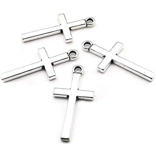 100pcs 13x27mm Silver Small Cross Charms Pendants Beads for Jewelry Making Crafting Findings Accessory for DIY Necklace Bracelet (7916)