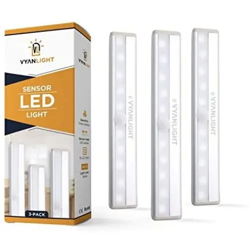 LED Closet Light Motion Activated, Cordless Under Cabinet Motion Sensor Light, Wireless Stick-on Anywhere Battery Operated 10 LED Motion Sensor Night Light for Closet Hallway Stairway, 3 Pack