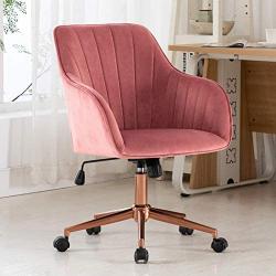 Duhome Home Office Chair Computer Desk Chair Armchair Task Chair Velvet Upholstered Chair Height Adjustable Comfortable Stool Swivel Rolling Chair with Rose Gold Metal Base for Office Study Pink