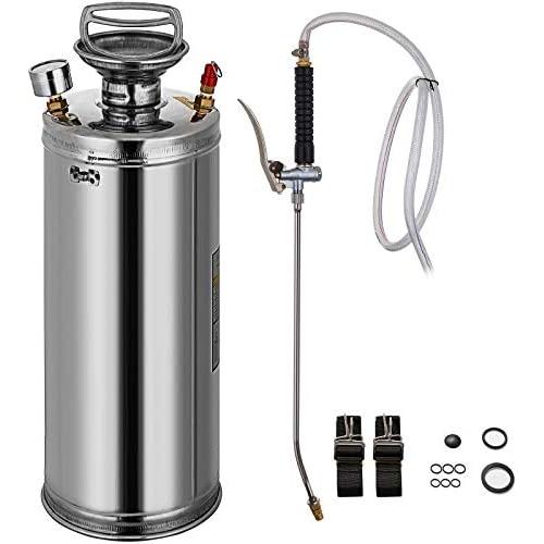 Happybuy Stainless Steel Sprayer, 2 Gallon - Steel Hand-Pump Sprayer, with 3.3-inch Reinforced Hose - Garden Sprayer for Home, Gardening, Ground Cleaning