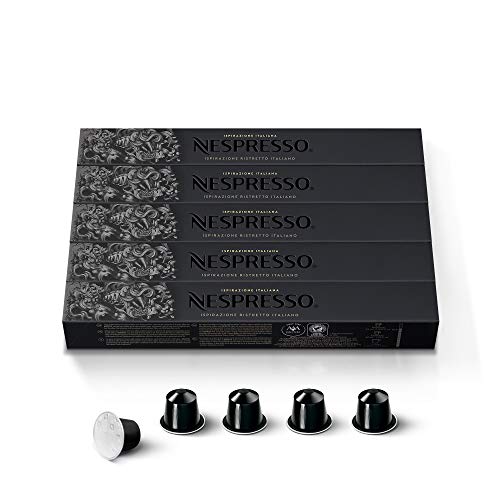Nespresso Capsules OriginalLine Ristretto Intenso Coffee Pods, Brews, Dark Roast Espresso Coffee, 50 Count (Pack of 5)