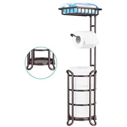[Upgrade] Toilet Paper Holder Stand Bathroom Tissue Holders Free Standing with Top Shelf Storage Mega Rolls/ Phone/Wipe-Bronze