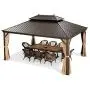 PURPLE LEAF 12 X 16 Outdoor Galvanized Steel Hardtop Double Roof Permanent Gazebo Canopy Aluminum Frame Patio Garden Gazebo with Curtains and Netting PURPLE LEAF 12 X 16 Outdoor Galvanized Steel Hardtop Double Roof Permanent Gazebo Canopy Aluminum Frame Patio Garden Gazebo with Curtains and Netting