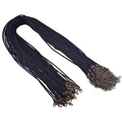 KONMAY Necklace Cord 50pcs 20 Black Satin Silk Necklace Cord 2.0mm with Antique Brass Metal Parts