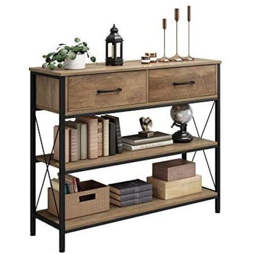 HOMECHO Console Table with Drawers, Tall Entryway Table with Storage, Narrow Sofa Hallway Table for Bedroom Living Room, Metal Frame, Rustic Brown