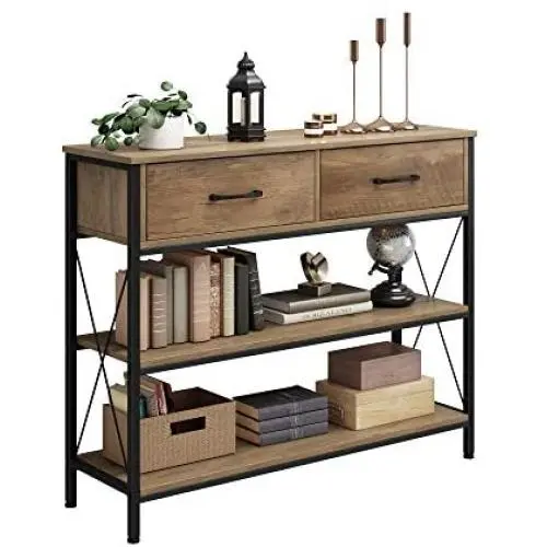 HOMECHO Console Table with Drawers, Tall Entryway Table with Storage, Narrow Sofa Hallway Table for Bedroom Living Room, Metal Frame, Rustic Brown HOMECHO Console Table with Drawers, Tall Entryway Table with Storage, Narrow Sofa Hallway Table for Bedroom Living Room, Metal Frame, Rustic Brown