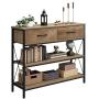 HOMECHO Console Table with Drawers, Tall Entryway Table with Storage, Narrow Sofa Hallway Table for Bedroom Living Room, Metal Frame, Rustic Brown