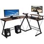 Halter L-Shaped Gaming Desk, Computer Corner Desk Home, Office Desk Study Writing Modern Table, Black Desk with Black Metal Frame, 59 Inches, Brown