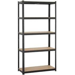 Yaheetech Black 5-Shelf Steel Shelving Unit Storage Rack Adjustable Garage Shelves Utility Rack Display for Home Office Garage 71in Height, 1 Pack