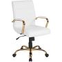 Flash Furniture Mid-Back White LeatherSoft Executive Swivel Office Chair with Gold Frame and Arms