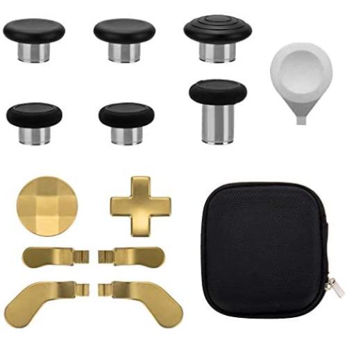 13 in 1 Metal Thumbsticks for Xbox One Elite Series 2, Xbox One Elite 2 Controller Parts, Gaming Accessory Replacement Parts, Metal Mod 6 Swap Joysticks, 4 Paddles, 2 D-Pads, 1 Adjustment Tool(Gold)