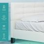 LAGRIMA Full Size LED Bed / Modern Upholstered Faux Leather Bed with 8 Color Changing LED Light / 2.8-Inch Solid Wooden Slats Support / White, Full