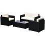 Outsunny 4-Piece Cushioned Patio Furniture Set, with 2 Chairs, Sectional, and Glass Coffee Table, Rattan Wicker, Black