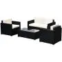 Outsunny 4-Piece Cushioned Patio Furniture Set, with 2 Chairs, Sectional, and Glass Coffee Table, Rattan Wicker, Black Outsunny 4-Piece Cushioned Patio Furniture Set, with 2 Chairs, Sectional, and Glass Coffee Table, Rattan Wicker, Black