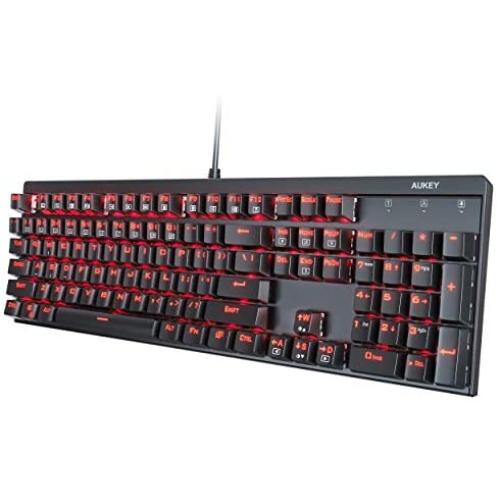 AUKEY Mechanical Keyboard Red Switch Gaming Keyboard with Red Backlit, 104 Keys 100% Anti-ghosting with Metal Top Panel and Water-Resistant Design for PC and Laptop Gamers, Black AUKEY Mechanical Keyboard Red Switch Gaming Keyboard with Red Backlit, 104 Keys 100% Anti-ghosting with Metal Top Panel and Water-Resistant Design for PC and Laptop Gamers, Black