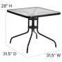 Flash Furniture 31.5 Square Tempered Glass Metal Table