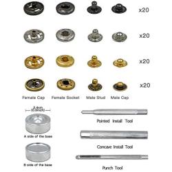 LYNDA 80 Sets Metal Snap Fasteners, 4 Colors Snap Fasteners with 4 Pieces Fixing Tools,Used in Leather Craft, DIY Craft, Overalls, Jacket and Jeans,15mm in Diameter