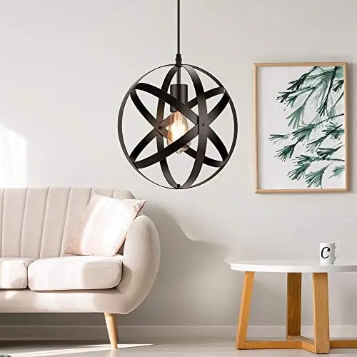 Industrial Metal Pendant Light, 11.8 Farmhouse Hanging Light Fixtures, Adjustable Chandelier Ceiling Lamp, Spherical Pendant Lighting for Kitchen Island Dining Room, LED Bulb Included, Matte Black Industrial Metal Pendant Light, 11.8 Farmhouse Hanging Light Fixtures, Adjustable Chandelier Ceiling Lamp, Spherical Pendant Lighting for Kitchen Island Dining Room, LED Bulb Included, Matte Black