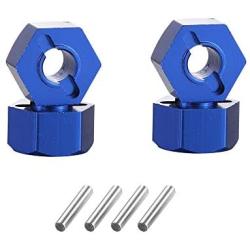 Upgrade Aluminum Hex Wheel Hubs 12mm w/Axle Pins Nuts Washers Set for 1/10 Traxxas 2WD Slash Stampede Rustler Replace 3654 1654 Blue-Anodized