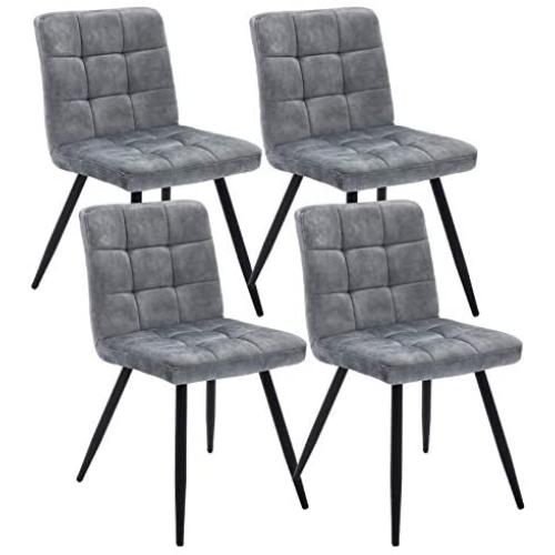 Duhome Dining Chairs Reception Chairs, Accent Living Room Chairs Fabric with Black Metal Legs for Living Room/Kitchen/Vanity Set of 4 Grey