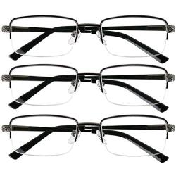 Reading Glasses Set of 3 Half Rim Metal Glasses for Reading Quality Spring Hinge Readers Men and Women